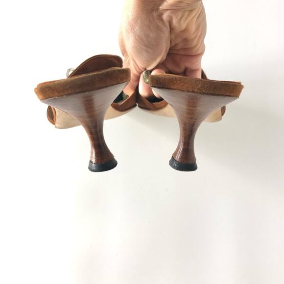 Manolo Blahnik Vintage Chain Link Brown Suede Kitten Heel Pointed Toe Mules 37 - Picture 9 of 12